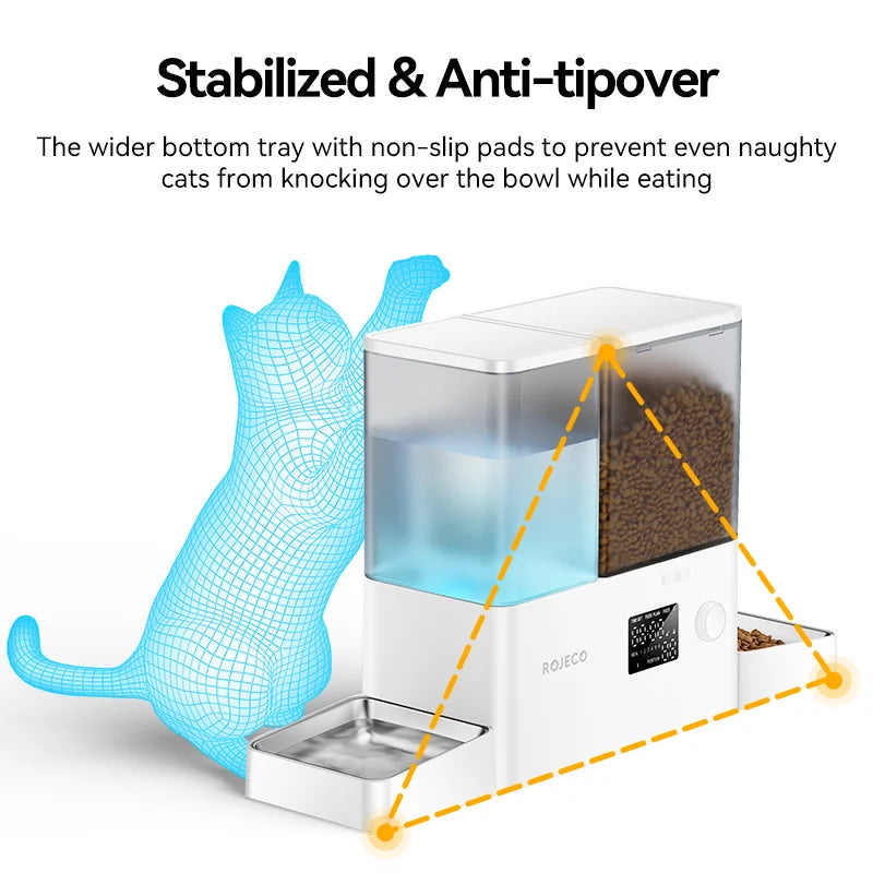 ROJECO 2-in-1 Auto Pet Feeder & Water Fountain