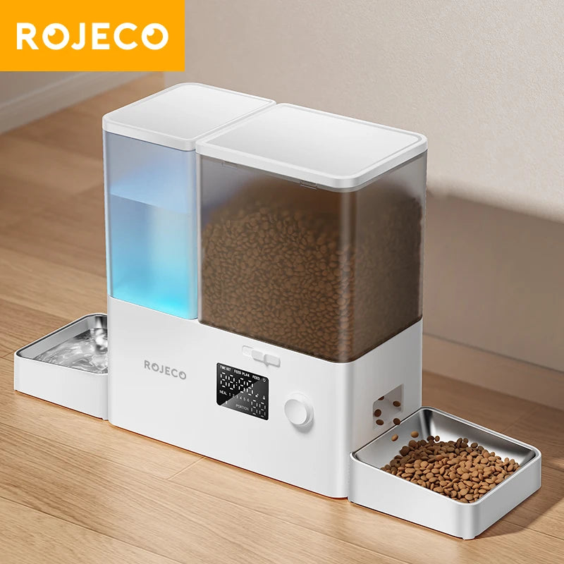 ROJECO 2-in-1 Auto Pet Feeder & Water Fountain